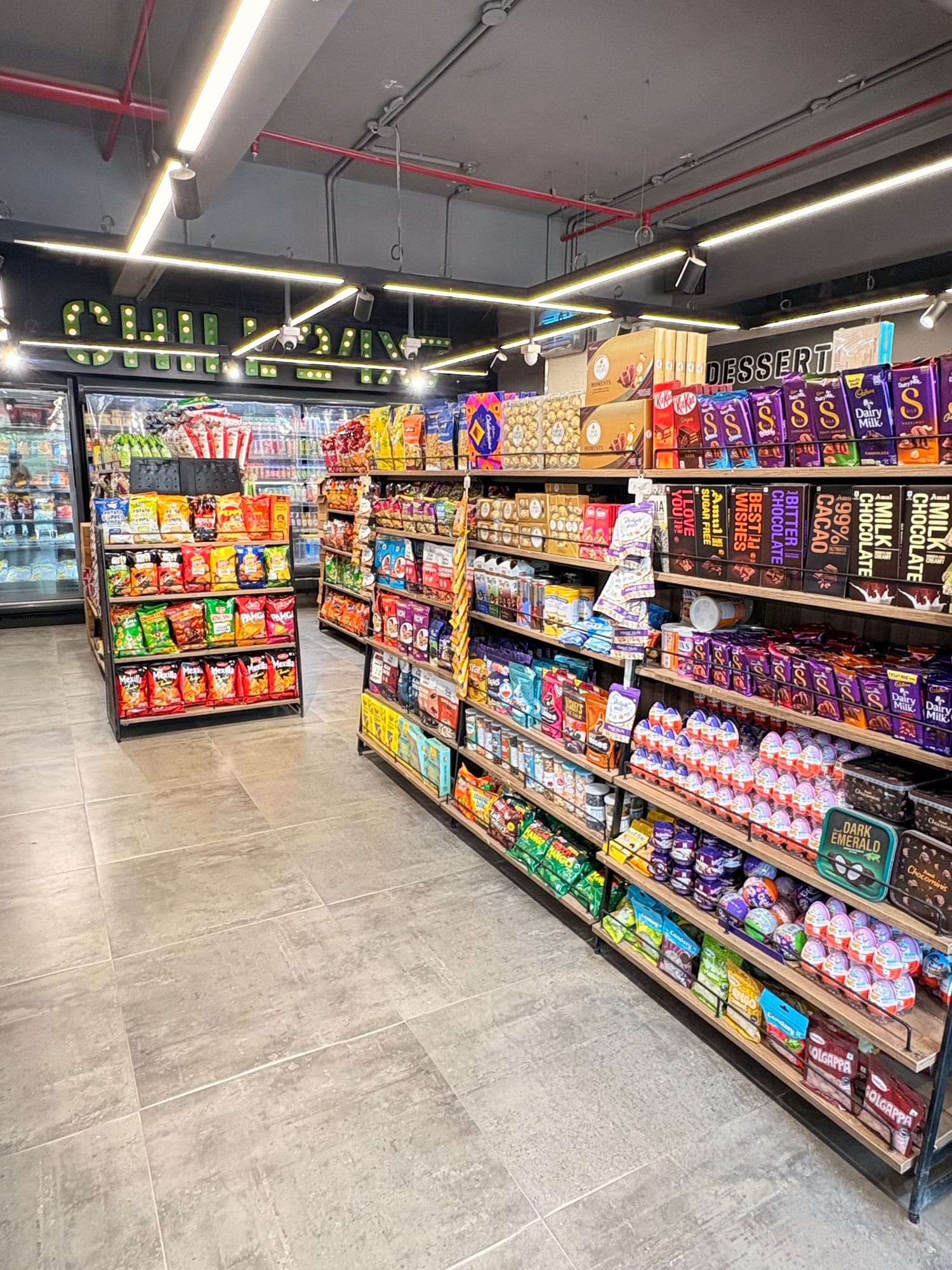 Chocolate, dessert and snacks aisle